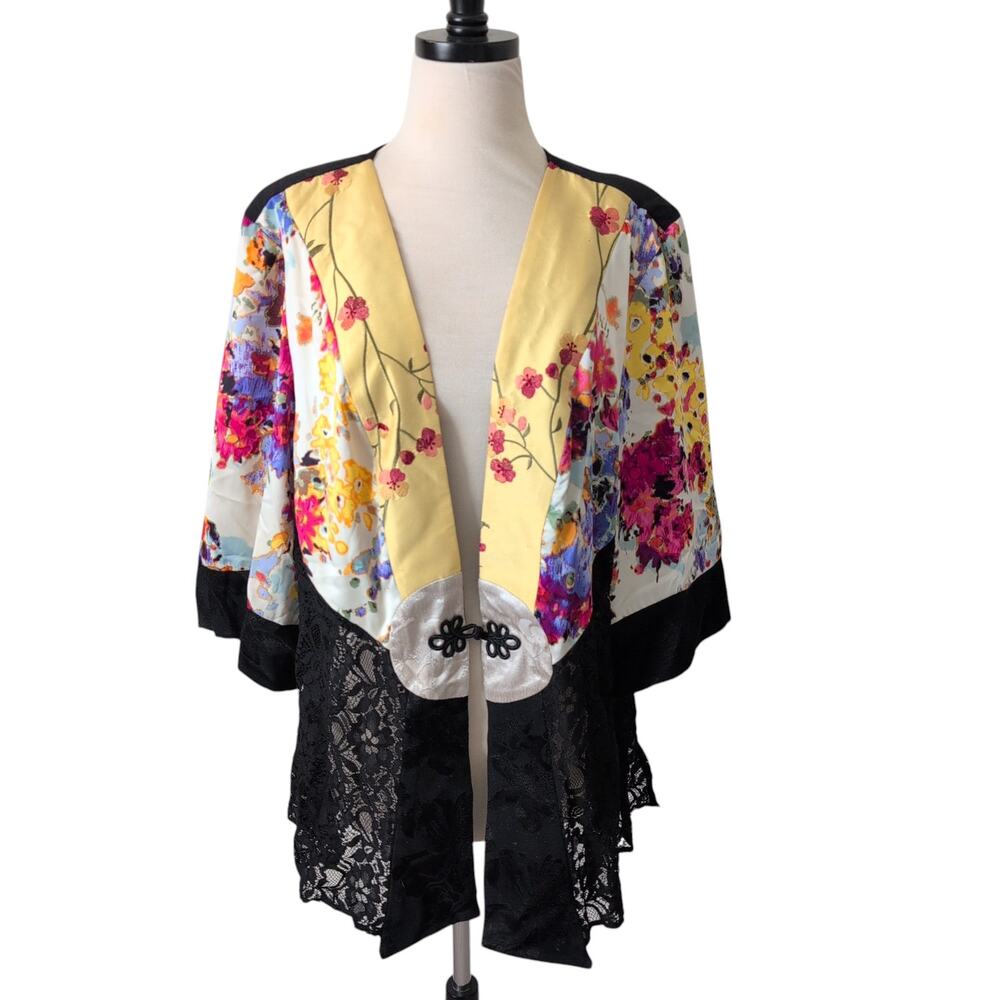 Violet Kay Lace Mixed Fabric Patchwork Kimono Top Womens 1X Wearable‎ Art Artsy